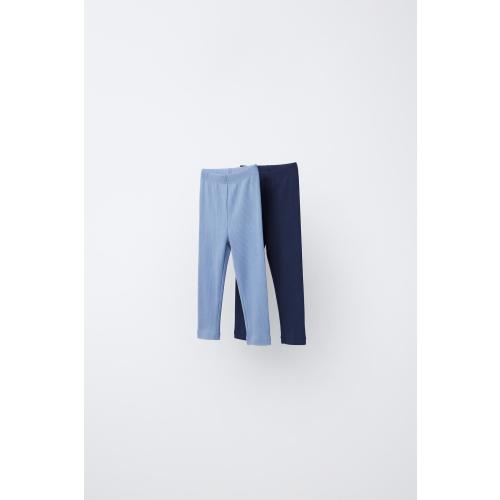 TWO-PACK OF PLAIN RIBBED LEGGINGS - Blue | ZARA United States