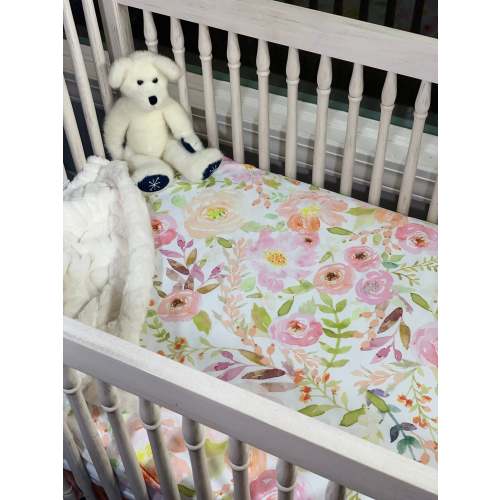 Blush Watercolor Floral Crib Sheet