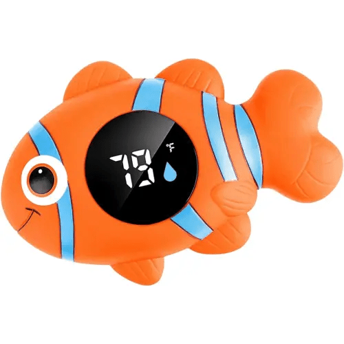 Baby Bath Thermometer,The Infant Baby Bath Floating Toy, Safety Temperature Water Thermometer, Baby Temperature Warning, LED Display Warning Thermometer, Baby Bath Essentials (Clownfish)