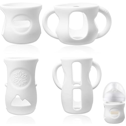 4 Pcs Silicone Sleeves for Philips Avent Glass Baby Bottle - for Avent Glass Baby Bottle Sleeves - Baby Bottle Sleeve Handler - Glass Baby Bottle Protector - 4 & 8 oz, with & Without Handles