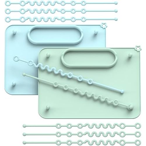 2 Pack Baby Silicone Mat, with Suction Base and 8 Stretchable Straps, Seposeve Baby Placemats, Activity Mat for Infants to Toddlers, Keeps Baby Essentials Off The Floor, Green Blue