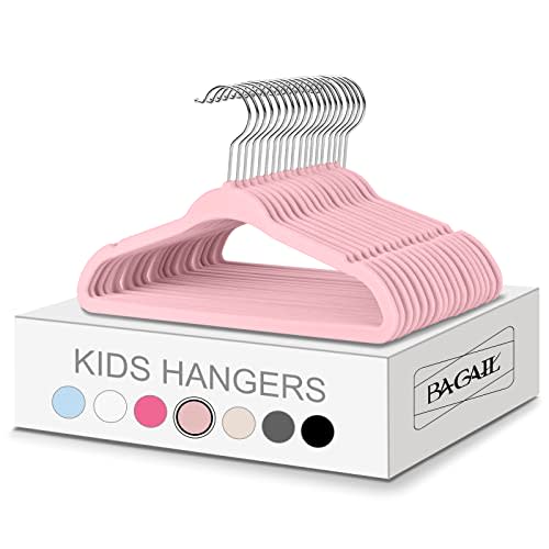 BAGIAL Kids Velvet Hangers 13.75 Inches Children's Clothes Hangers Non-Slip Baby Hangers for Infant/Toddler (Blush Pink,50pack)