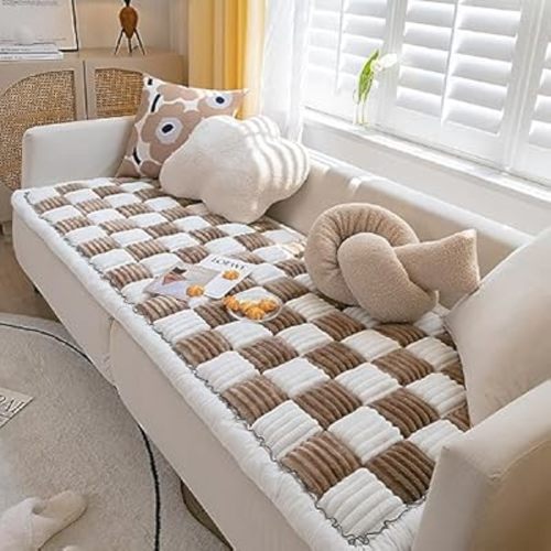 Funny Magic Sofa Cover Garden Cotton Protective Couch Cover Large Square Pet Mat Bed (Cream Dark Coffee,70x210 cm/27.6x82.7 in)