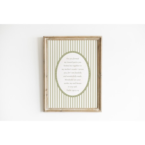 Vintage Psalm 139 Nursery PRINTED sage green nursery print vintage Scripture art Christian Nursery fearfully and wonderfully made P139-A1