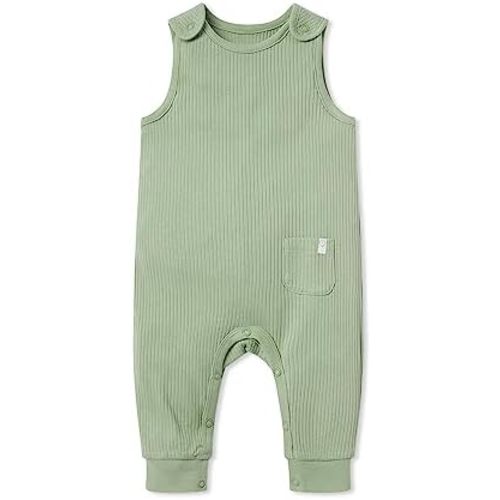 MORI Baby Unisex Ribbed Overalls with Shoulder Snaps and Pocket - Elastic Ankle Cuffs - One Piece Jumpsuit for Boys and Girls