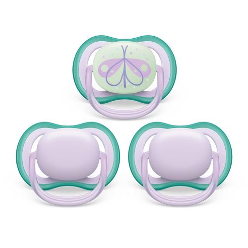 Philips Avent Ultra Air SCF085/67 Lot de 3 tétines jour/nuit 0-6 m Lilas frais/papillon