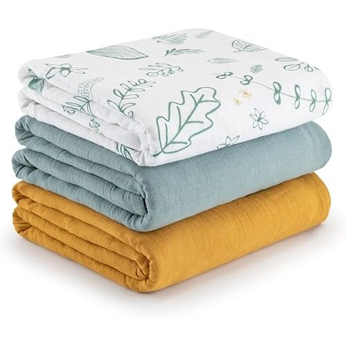 Muslin Swaddle Blankets for Newborns 3 Pack, Soft & Breathable Baby Receiving Blankets 35” x 43” Unisex Infant Essentials with Reusable Bag, 100% Turkish Cotton, Oeko-TEX Certified