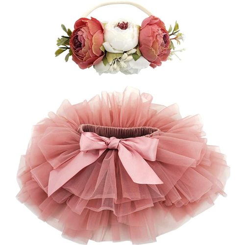 BGFKS Baby Girls Soft Fluffy Tutu Skirt with Diaper Cover,Toddler Girl Tutu Skirt Sets with Flower Headband.
