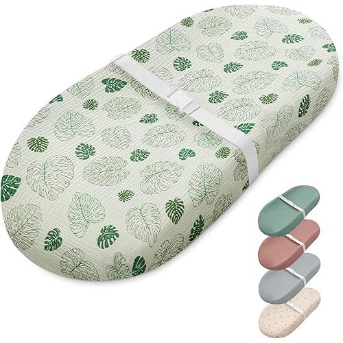 Blissful Diary Muslin Baby Changing Pad with Waterproof Lining Foam, Diaper Changing Table Pad with Cover for Dressers (Monstera, Avocado)