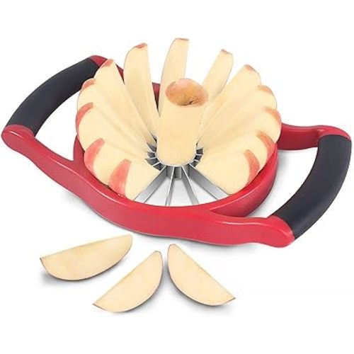 Newness 5.12 Inch Extra Large Apple Slicer, 16-Slices Heavy Duty Apple Cutter, Durable Apple Corer, Stainless Steel Apple Slicer and Corer - for Apple, Potato, Onion and More, Red