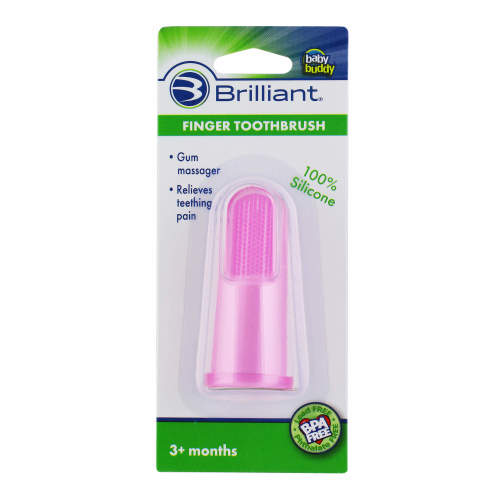 Brilliant Baby Finger Toothbrush - Soft Silicone Gum Massager and Teether Brush for Babies and Toddlers - Pink, 1 Count