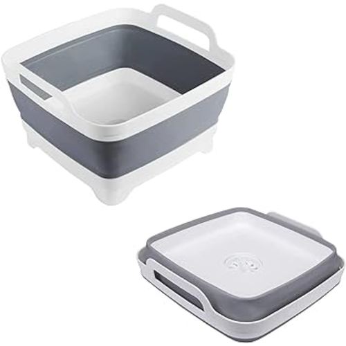 MontNorth Dishpan For Washing Dishes,9L Collapsible and Portable,Wash Dish Basin,Foldable Laundry Tub with Drain Plug for Kitchen Sink,Camping,Gray