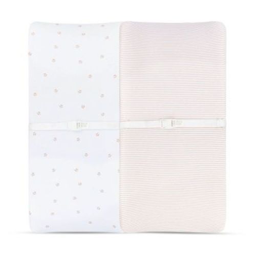 Ely's & Co. Baby Changing Pad Cover - Cradle Sheet 100% Combed Jersey Cotton Mauve Tulip+stripes 2 Pack