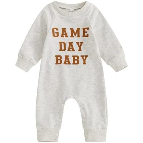 Honganda Newborn Infant Baby Boy Football Jumpsuit Football Game Day Baby Onesie Romper Sweatshirt Fall One Piece Outfit