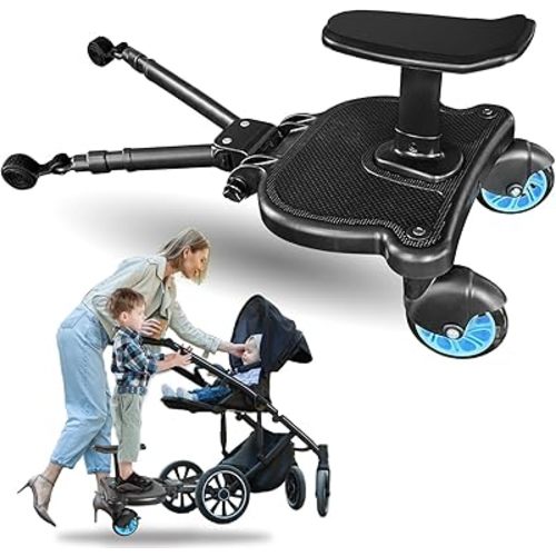 Universal Stroller Board with Detachable Seat - 2 in 1 Sit and Stand Stroller Standing Board for Most Brands of Strollers Holds Children up to 55lbs (Blue)