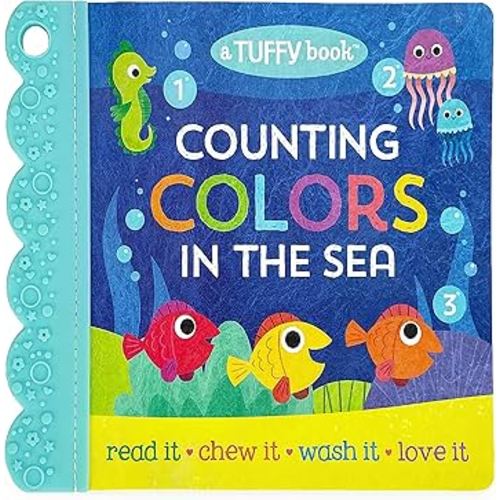 Tuffy 1, 2, 3 Colors in the Sea Book - Washable, Chewable, Unrippable Pages With Hole For Stroller Or Toy Ring, Teether Tough (Tuffy Book)