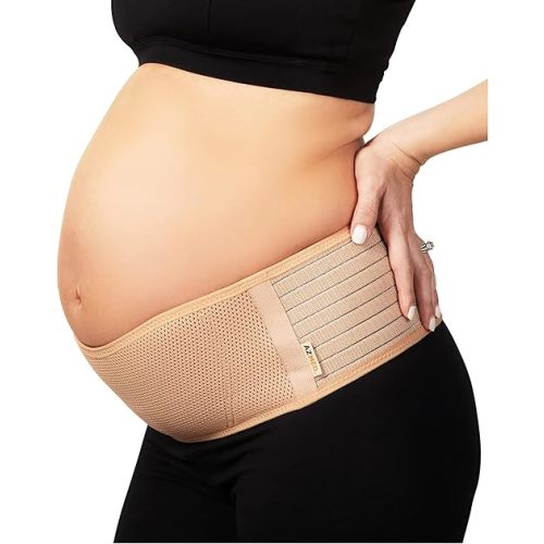AZMED Maternity Belly Band for Pregnant Women - Pregnancy Belly Band for Abdomen Pelvic Waist Back Support - Adjustable Belly Support Bands for Pregnant Women - Maternity Belt for Comfort - Beige