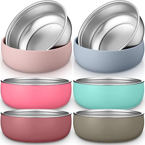 Nuogo 6 Pcs 304 Stainless Steel Baby Bowls with Removable Silicone Shell Toddler Bowls Kids Anti Scald Snack Container for Food Feeding, Dishwasher Safe (Gentle Color)