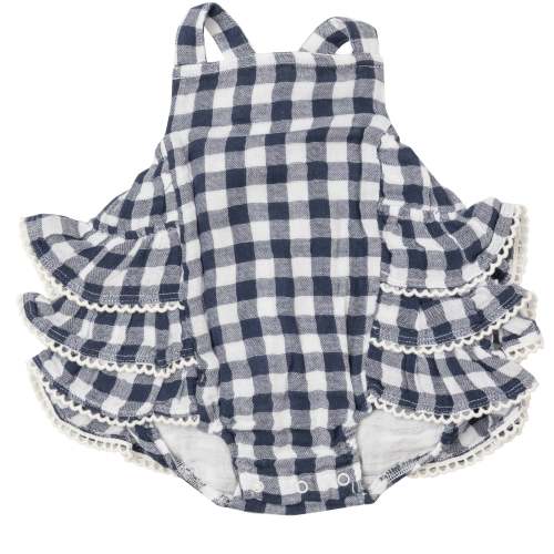 Ruffle Sunsuit, Gingham Navy
