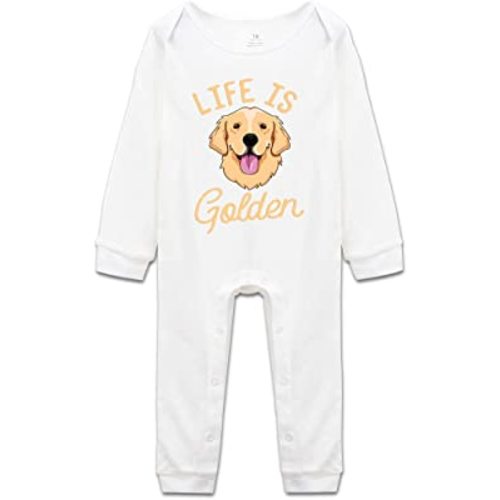 DOQOSESHY Life is Golden(Golden Retriever) Infant Cotton Bodysuit Romper Baby Jumpsuit, 3 Months, Long Sleeve-white