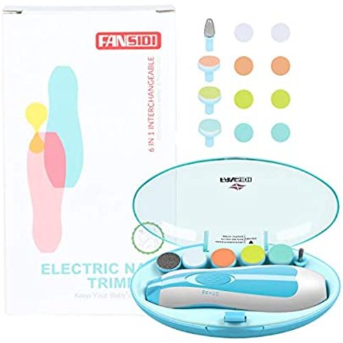 Baby Nail Trimmer, FANSIDI Baby Electric Nail File Clipper with 10 Grinding Heads 8 Sandpapers, Trim Polish Grooming Kit for Newborn Infant Toddler or Moms Toenails Fingernails Care - LED Light (Blue) - BLUE