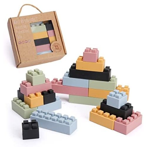 Children's Building Blocks Safe and Chewable Soft Silicone Building Blocks Montessori Sensory Toy set for 1.2.3 Year Old Baby 5 Colors Baby Bath Toys (20 pieces)