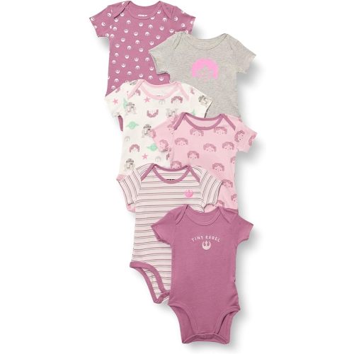 Amazon Essentials Disney | Marvel | Star Wars | Princess Baby Girls' Short-Sleeve Bodysuits, Pack of 6