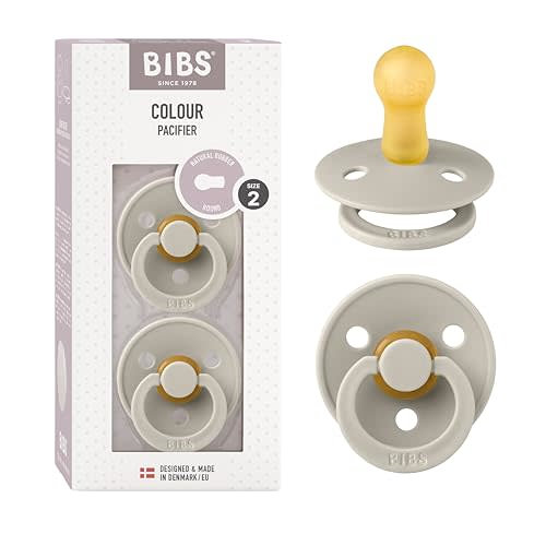 BIBS Pacifiers | Natural Rubber Baby Pacifier | Set of 2 BPA-Free Soothers | Made in Denmark | Sand | Size 6-18 Months