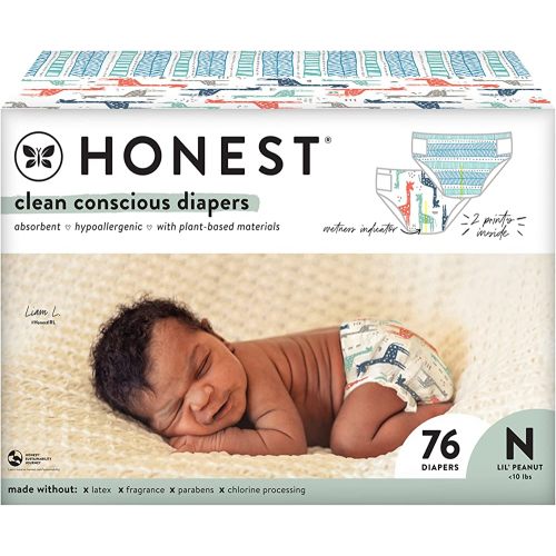 The Honest Company Clean Conscious Diapers | Plant-Based, Sustainable | Dots & Dashes + Multi-Colored Giraffes | Club Box, Size Newborn, 76 Count