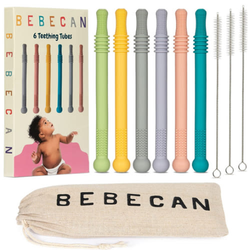 Teething Sticks for Babies 0-36 Months - Super Soft Silicone Teethers in 6 Vibrant Colors, Infant Teething Relief, Multicolored Teething Tubes Baby Gift Teethers