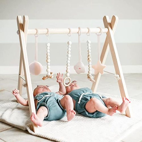 funny supply Wooden Baby Gym with 6 Gym Toys Foldable Baby Play Gym Frame Activity Center Hanging Bar Newborn Gift - wooden play gym