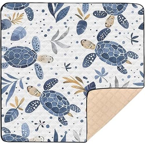 Sea Turtle Style Baby Play Mat for Floor, 50x50 inch Playpen Mat,Thicken Soft Non-Slip Tummy Time Mat for Toddlers and Infants
