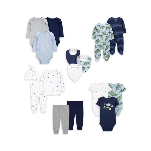 Carter's Child of Mine Baby Boy Bodysuit, Bib, Sleep N Play, Pant and Outfit Set, 16-Piece, Sizes Preemie-6/9 Months