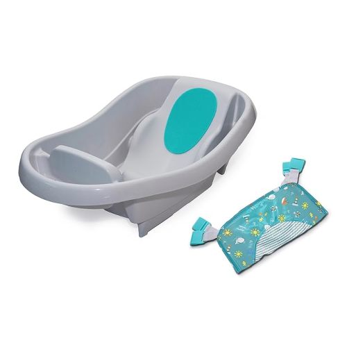 Ingenuity Comfy Clean Deluxe Newborn to Toddler Baby Bathtub, 3-in-1 with Removable Sling, Padded Backrest, 0-24 Months, Gray - Comfy Clean Bather (Gray)