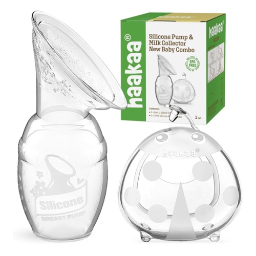 haakaa Manual Breast Pump for Breastfeeding 4oz/100ml and Ladybug Milk Collector 2.5oz/75ml Combo, Food-Grade Silicone
