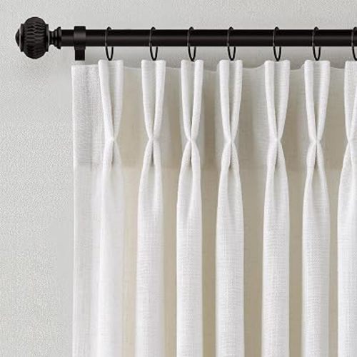 Pinch Pleated Linen Curtains 90 Inches Long Semi Sheer 2 Panels Natural