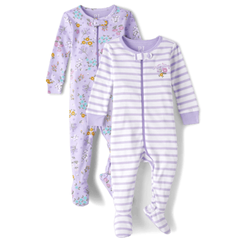 Baby And Toddler Girls Floral Snug Fit Cotton One Piece Pajamas 2-Pack - Purple