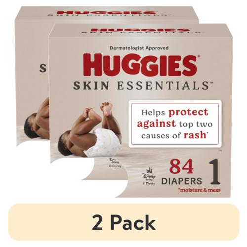 (2 pack) Huggies Skin Essentials Baby Diapers for Sensitive Skin, Size 1 (8-14 lbs), 84 Ct (Select for More)