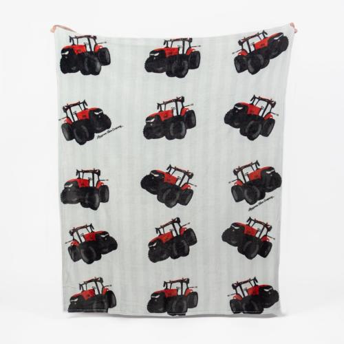 Big Red Tractor Striped Plush Blanket