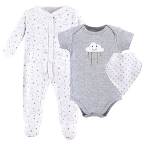 Hudson Baby Infant Unisex Cotton Sleep And Play, Bodysuit And Bandana Bib Set, Gray Clouds, 6-9 Months