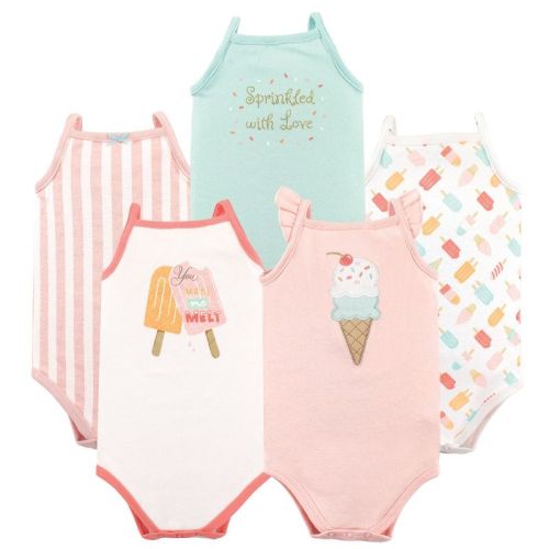 Hudson Baby Infant Girl Cotton Sleeveless Bodysuits 5pk, Ice Cream, 12-18 Months