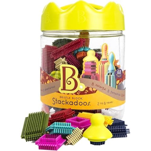 B. toys- Bristle Block - Stackadoos- Sort & Stack STEM Building Blocks Set – 68 Interlocking Blocks- toys For Toddlers, Kids - Storage Jar With Lid – 2 Years +