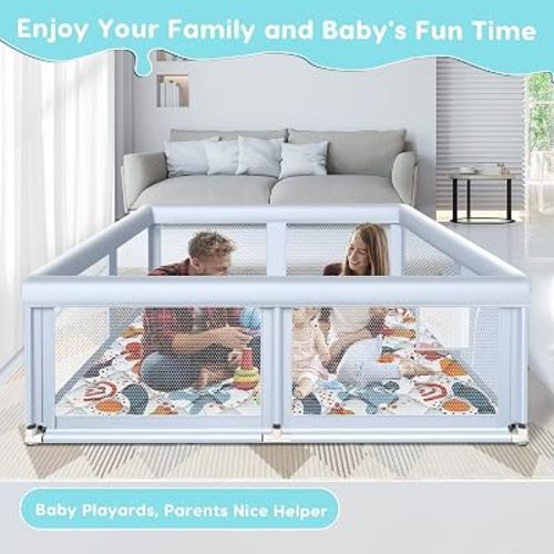 Fshibila 65" ×50" Large Baby Playpen with Mat, Baby Playard for Babies and Toddlers, Play Pens for Indoor & Outdoor, Sturdy Safety Play Yard with Soft Breathable Mesh, Anti-Fall, Grey