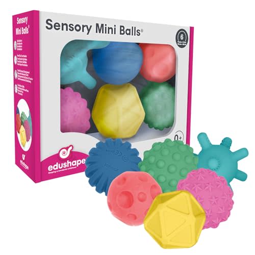 Edushape Sensory Mini Balls for Baby - Pack of 6 Solid Color Baby Balls That Help Enhance Gross Motor Skills for Kids Aged 6 Months and Up - Vibrant Colorful and Unique Toddler Ball for Baby