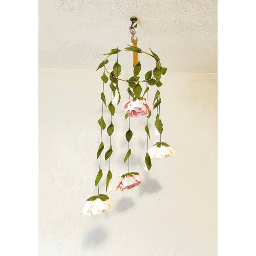 English Flower Garden Blush and Cream Felt Flower Baby Mobile; boho felt flower nursery decor;