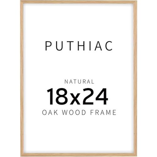 puthiac 18x24 Oak Wood Picture Frames -18"x24" Poster Frames for Wall, 18x24 Picture Frame, 18 x 24 Picture Frames, 18 x 24 Frame for Wall(1 Pack, Beige)