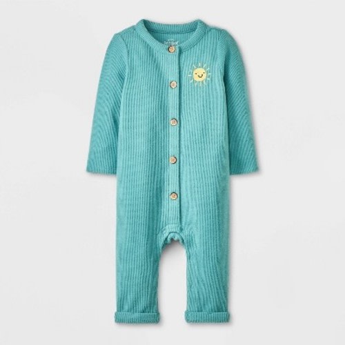 Baby Waffle Romper - Cat & Jack™ Green 6-9M: Lightweight Thermal, Sun Pattern, Long Sleeve