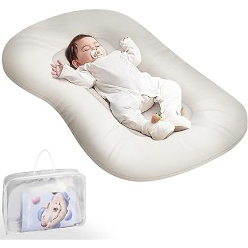 Baby Lounger - Baby Lounger for Newborn, Infant Lounger for Home and Travel, Soft Cotton, Newborn Babies Essentials Gifts, White