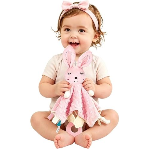Loveys for Babies Baby Security Blanket Soft Bunny Lovey for Girls Gifts Newborn Pink Lovie for Infant and Toddler, Rabbit