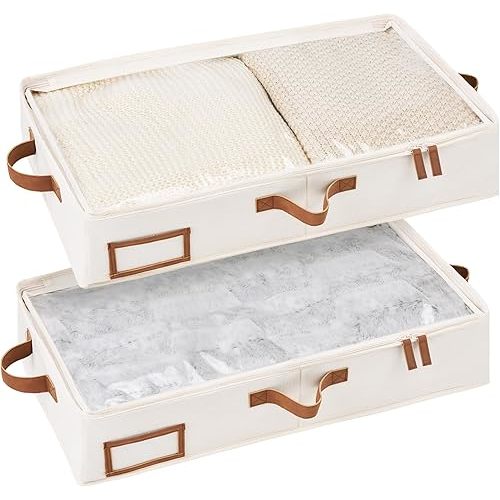 StorageWorks Under Bed Storage Containers with Handles and Label Holder, 2 Pack Ultra-thick Fabric Underbed Bins, Closet Organizer for Clothes, Blankets, Sweater